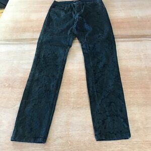 Marchesa Voyage Skinny Ankle Jeans Women 27 Black Floral Mid Rise Stretch